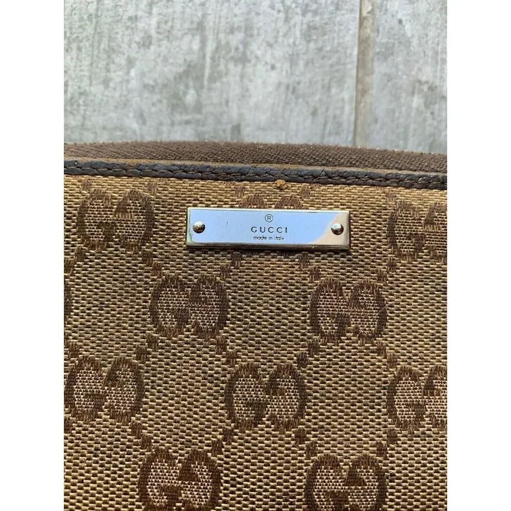 GUCCI GG Canvas Leather Zip Around Long Clutch Wallet Brown Designer - Picture 3 of 12